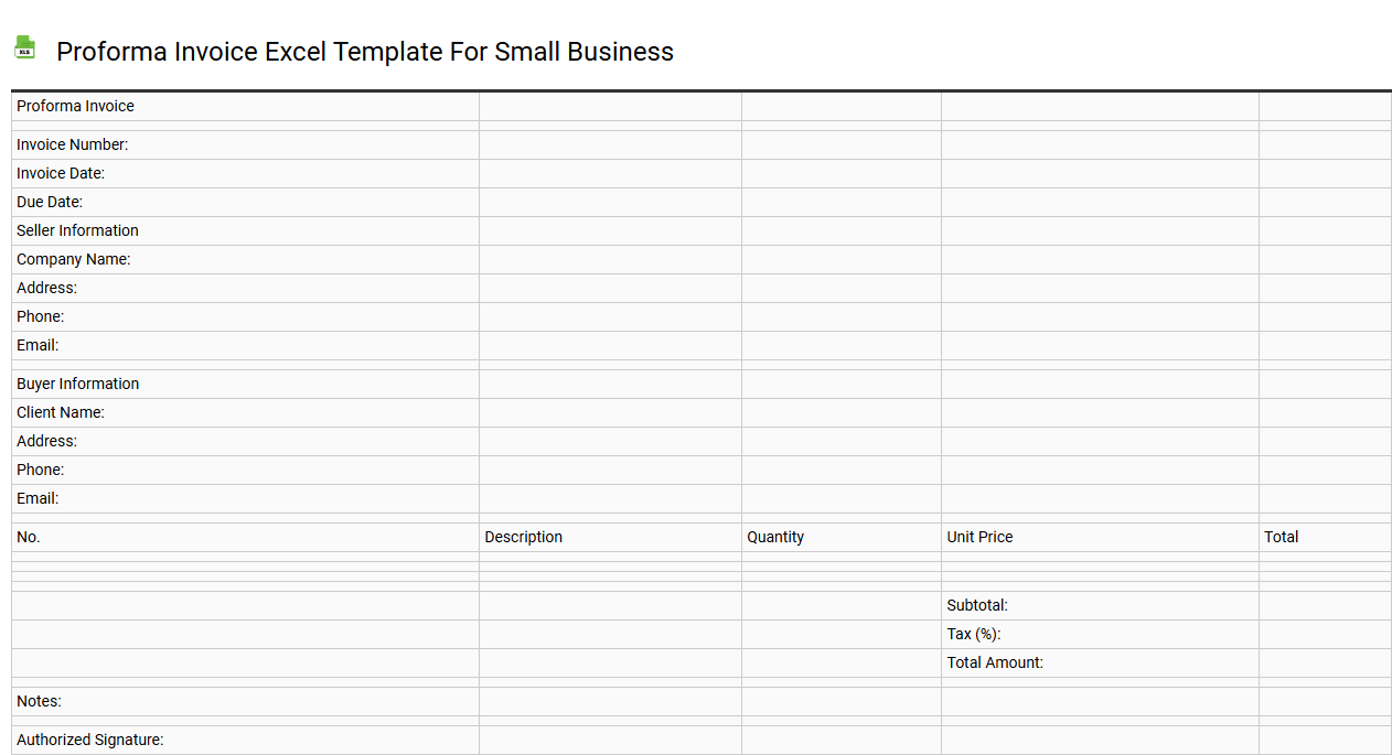 Proforma invoice Excel template for small business