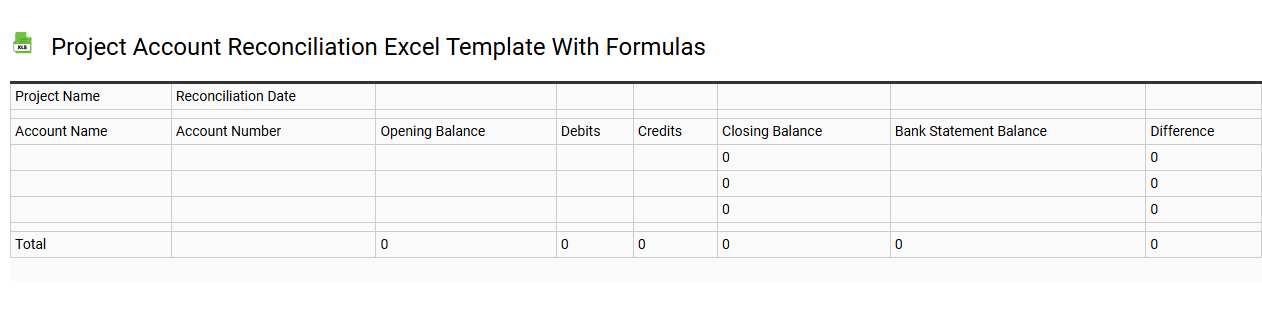 Project account reconciliation Excel template with formulas