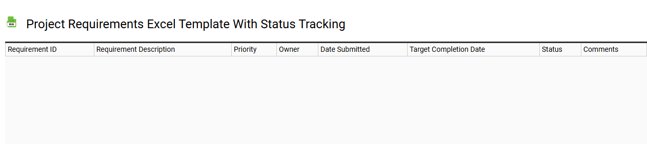Project requirements Excel template with status tracking