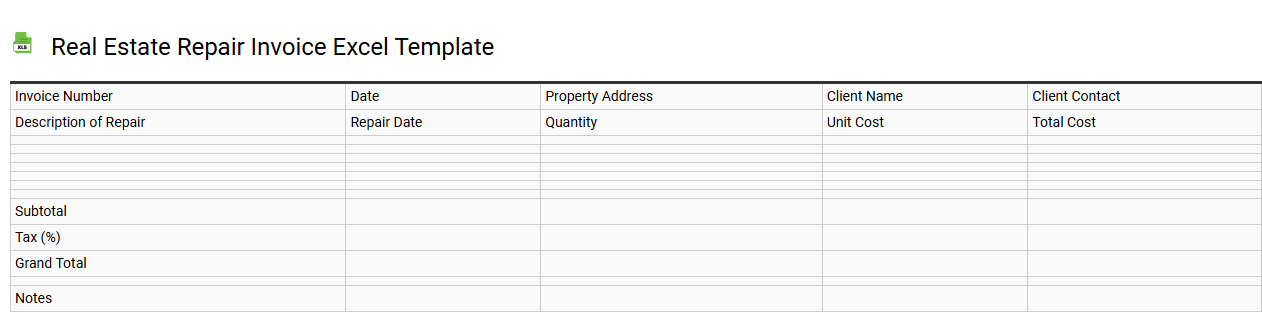 Real estate repair invoice Excel template