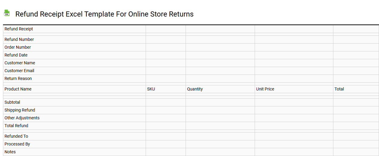 Refund receipt Excel template for online store returns