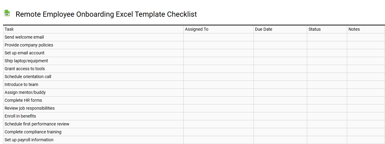 Remote employee onboarding Excel template checklist