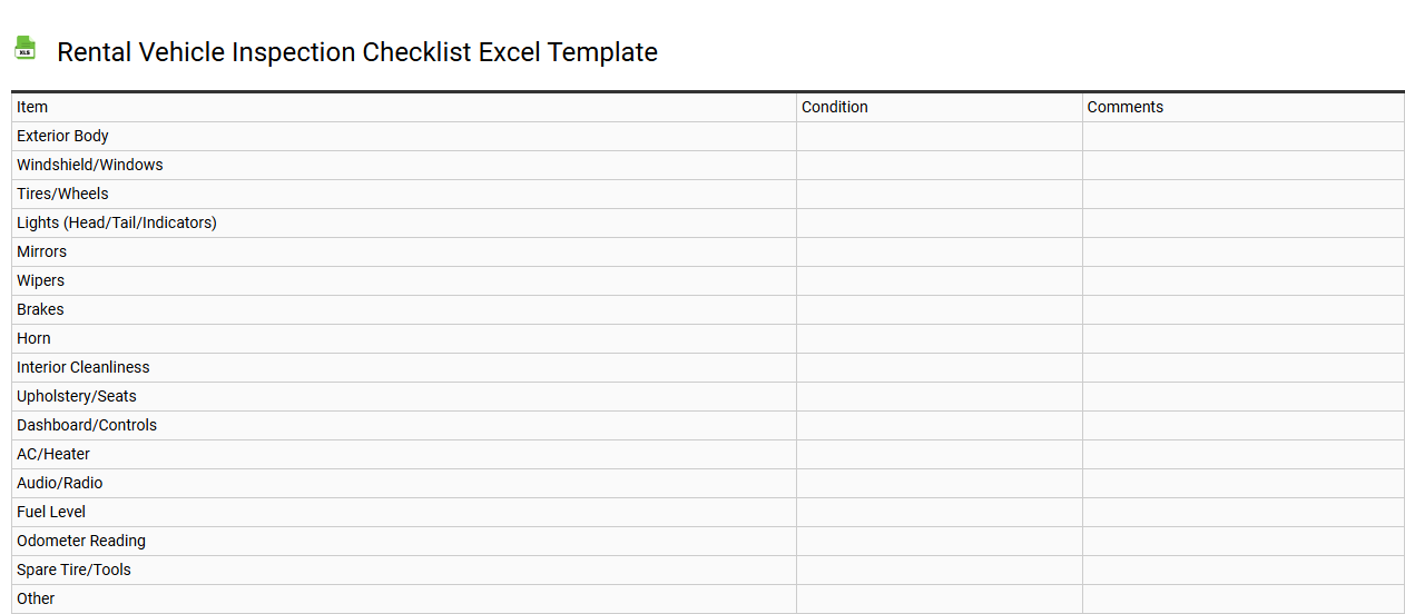 Rental vehicle inspection checklist Excel template