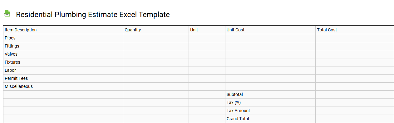 Residential plumbing estimate Excel template