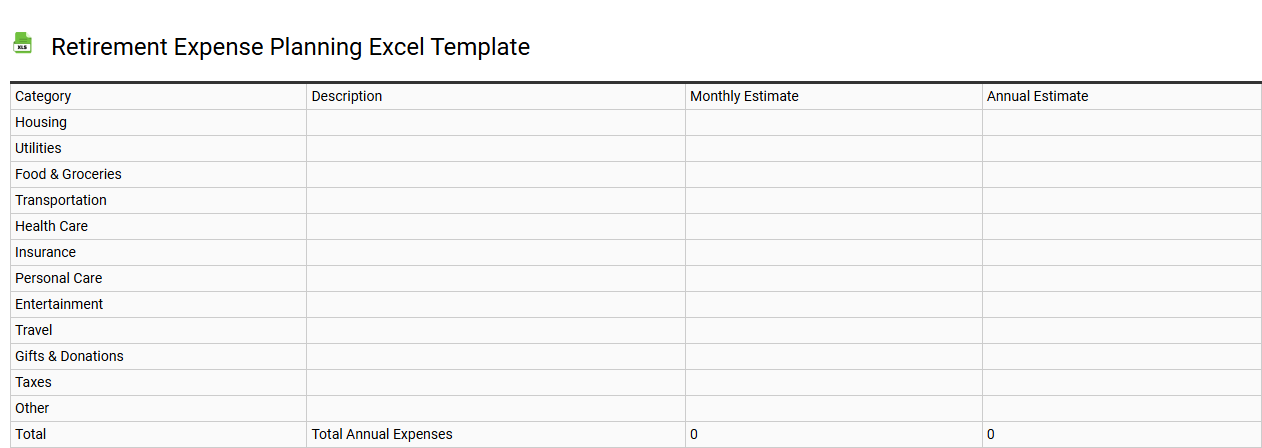 Retirement expense planning Excel template