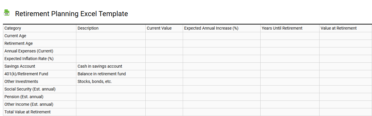 Retirement planning Excel template
