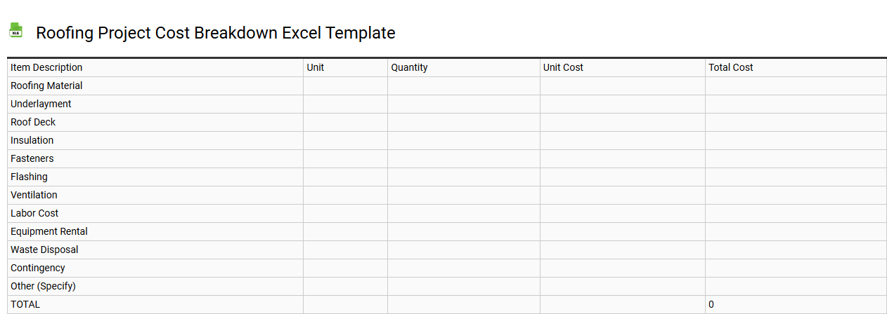 Roofing project cost breakdown Excel template