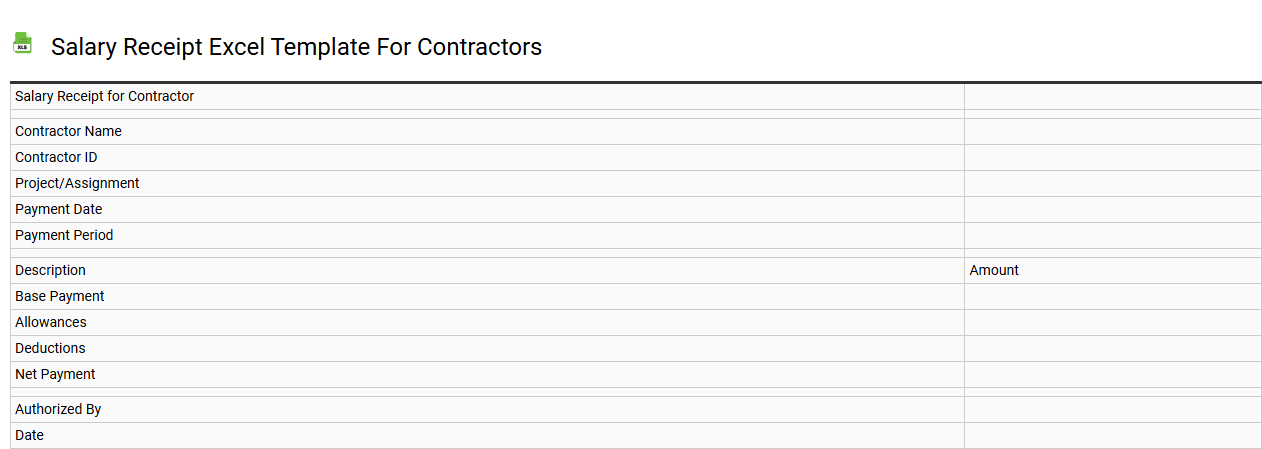 Salary receipt Excel template for contractors