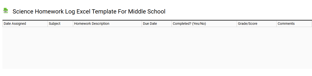 Science homework log Excel template for middle school