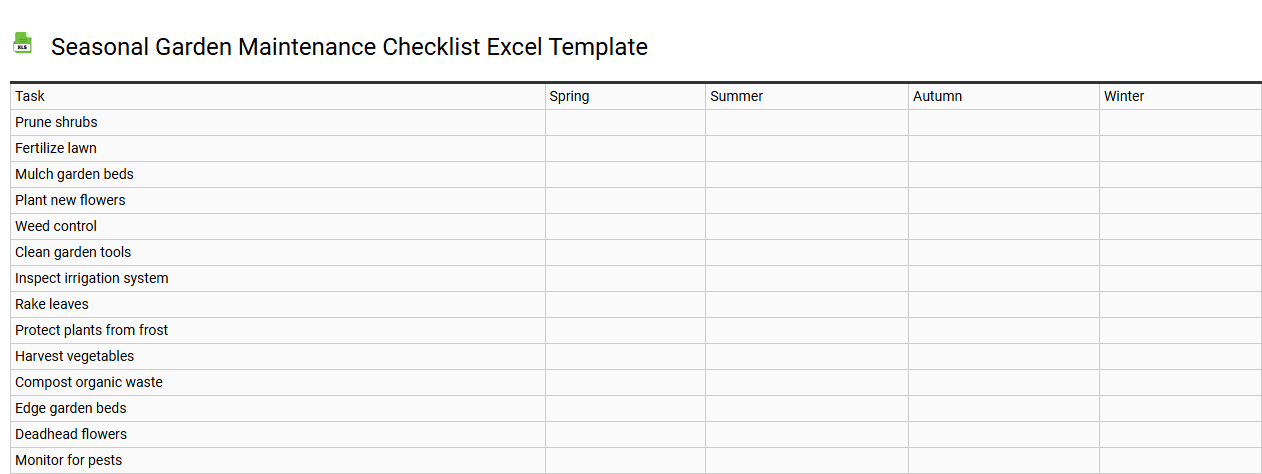 Seasonal garden maintenance checklist Excel template