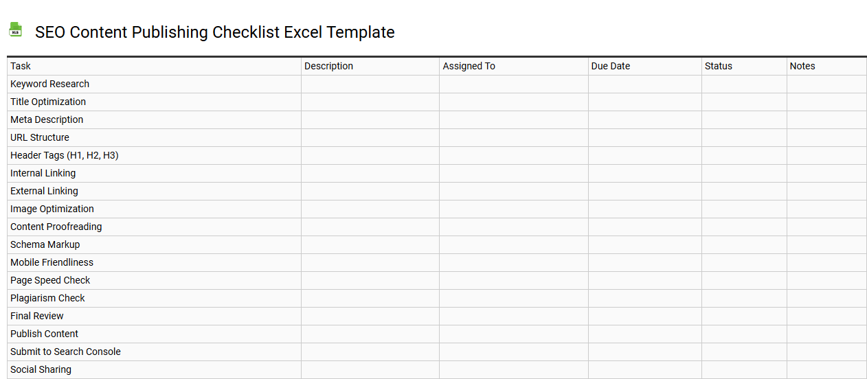 SEO content publishing checklist Excel template