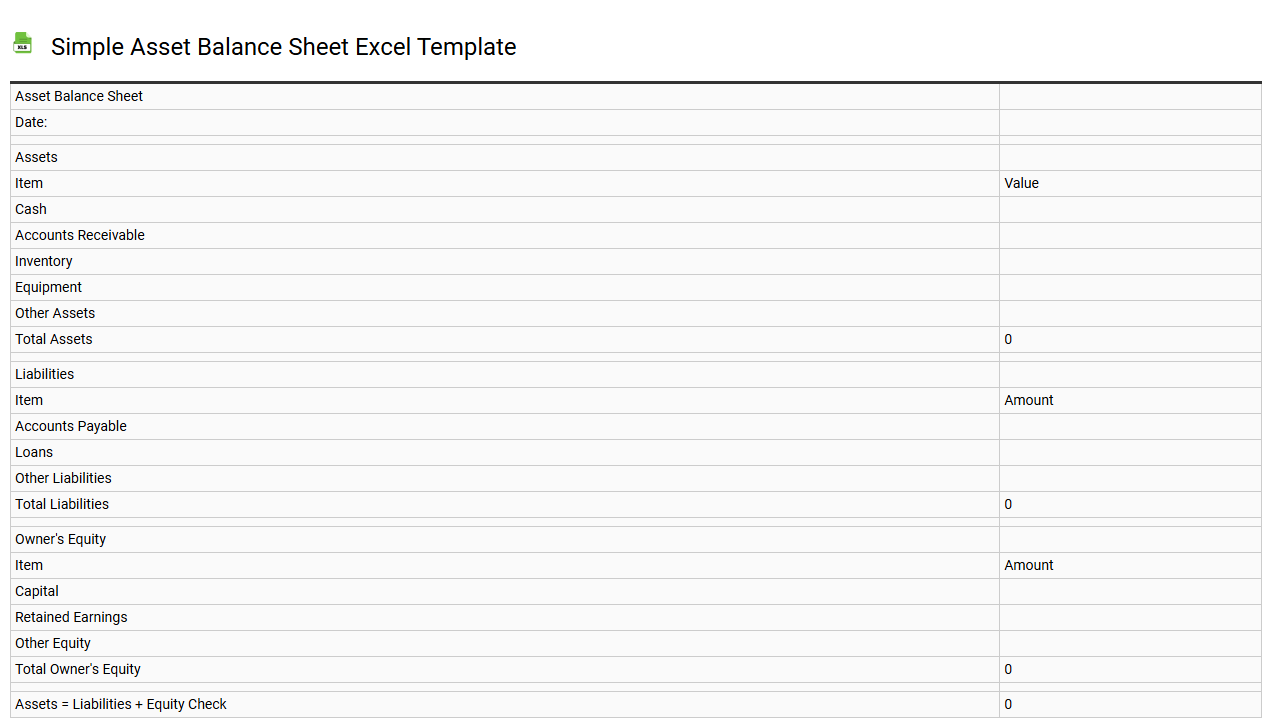 Simple asset balance sheet Excel template