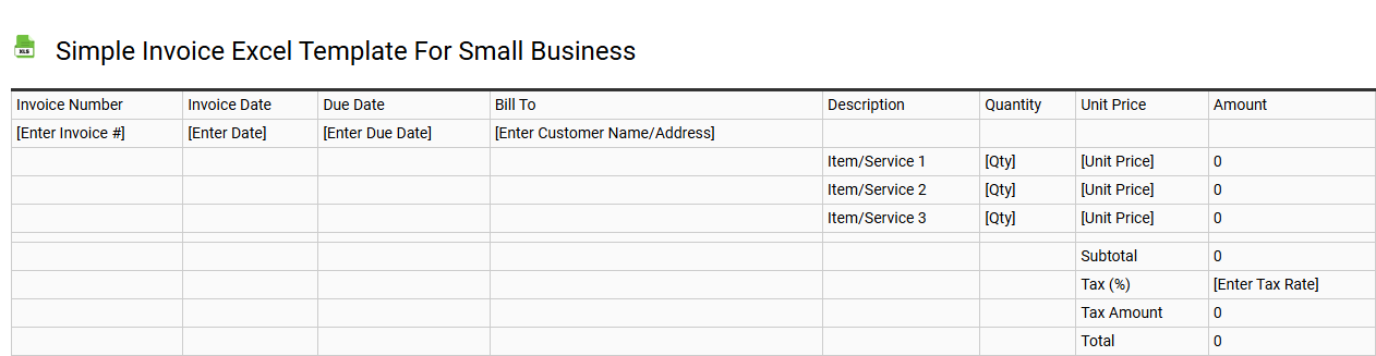 Simple invoice Excel template for small business