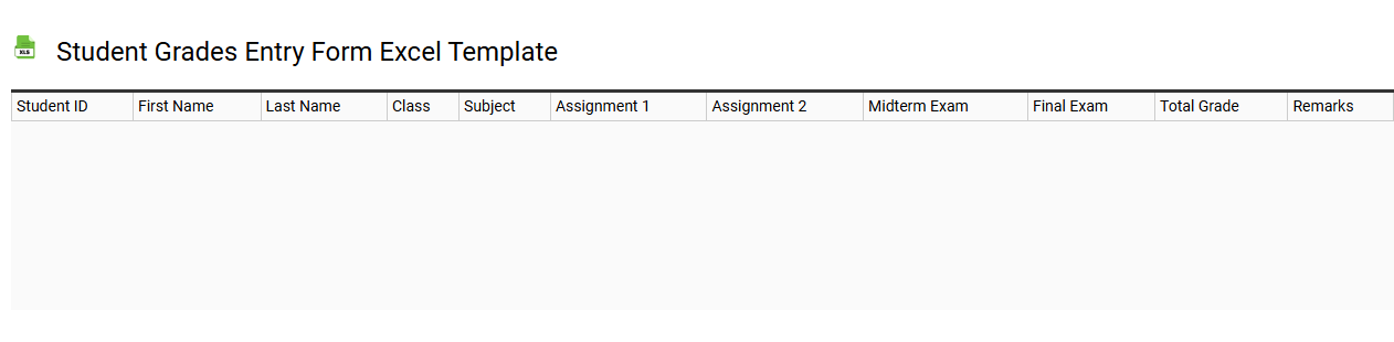 Student grades entry form Excel template