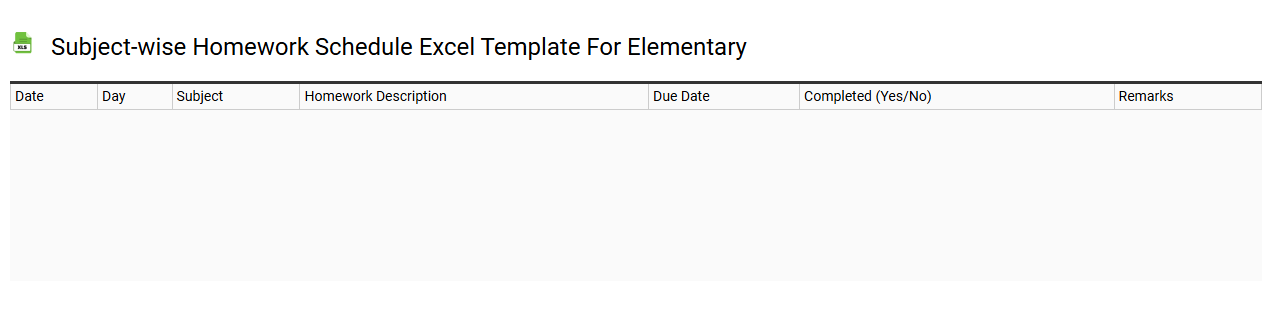 Subject-wise homework schedule Excel template for Elementary
