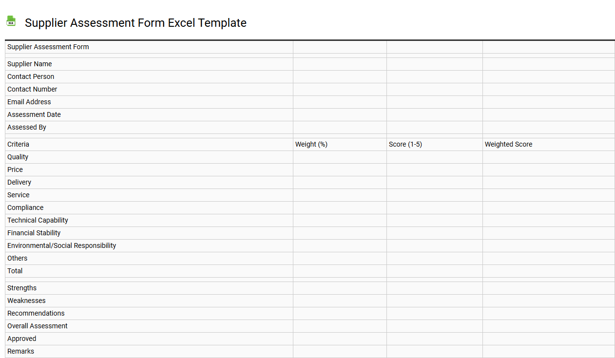 Supplier assessment form Excel template