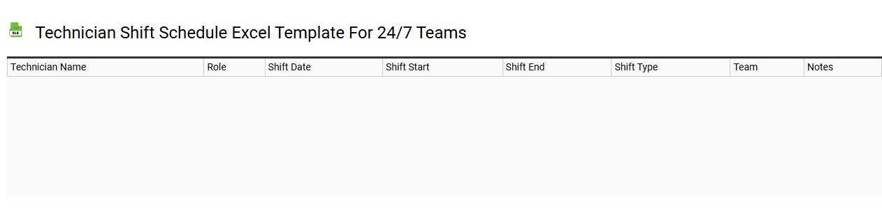 Technician shift schedule Excel template for 24/7 teams