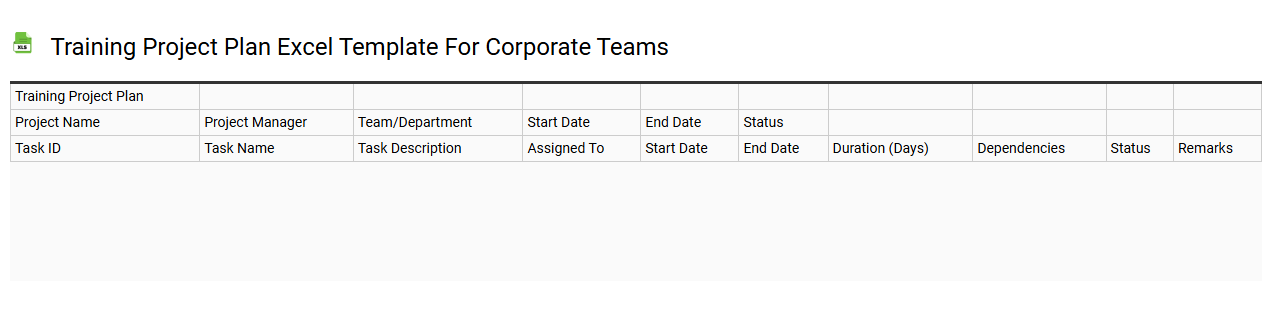 Training project plan Excel template for corporate teams