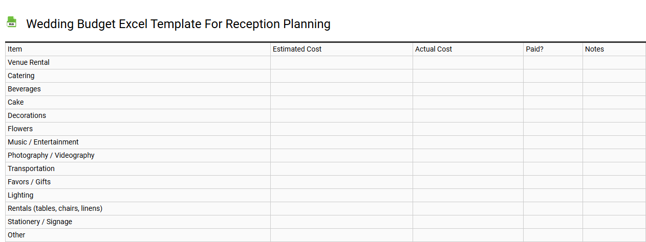 Wedding budget Excel template for reception planning