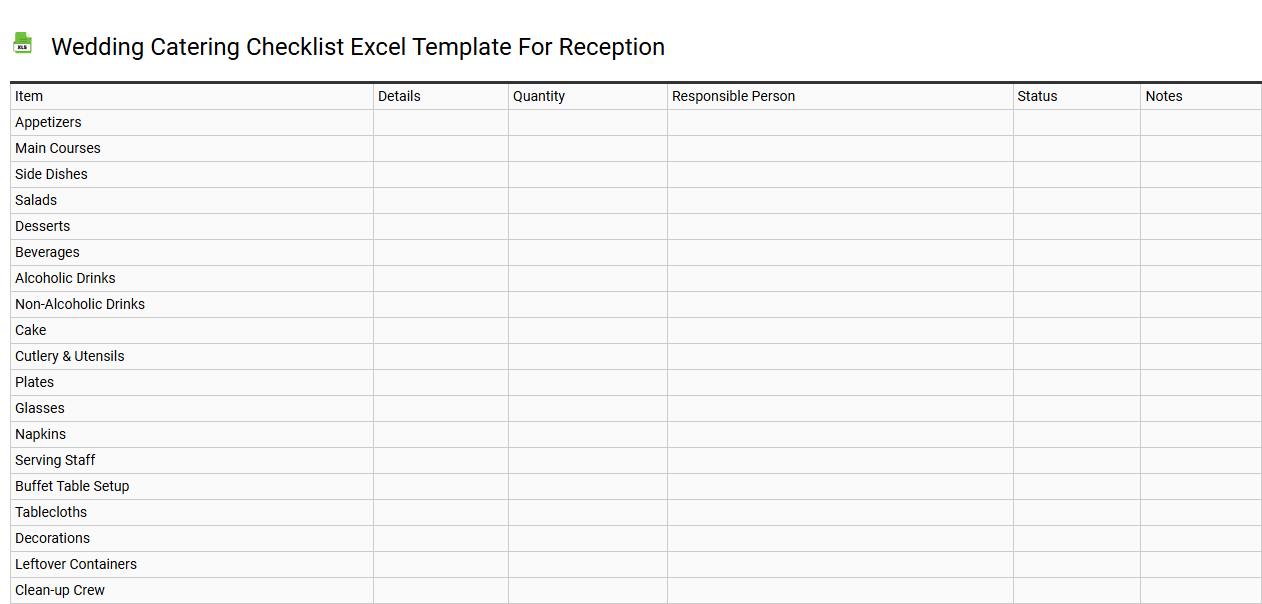 Wedding catering checklist Excel template for reception