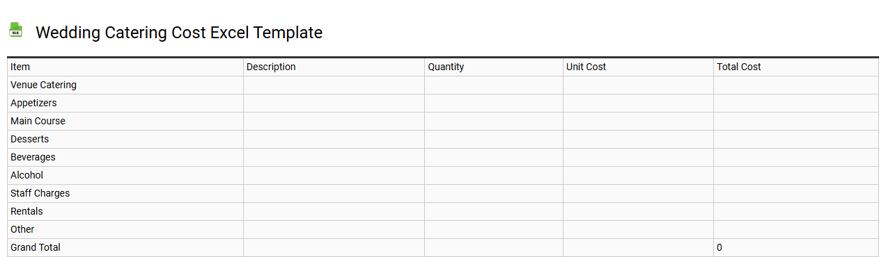 Wedding catering cost Excel template