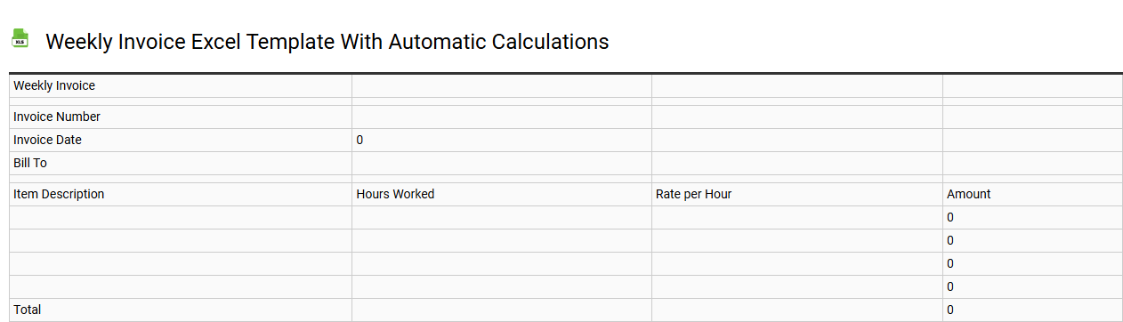 Weekly invoice Excel template with automatic calculations