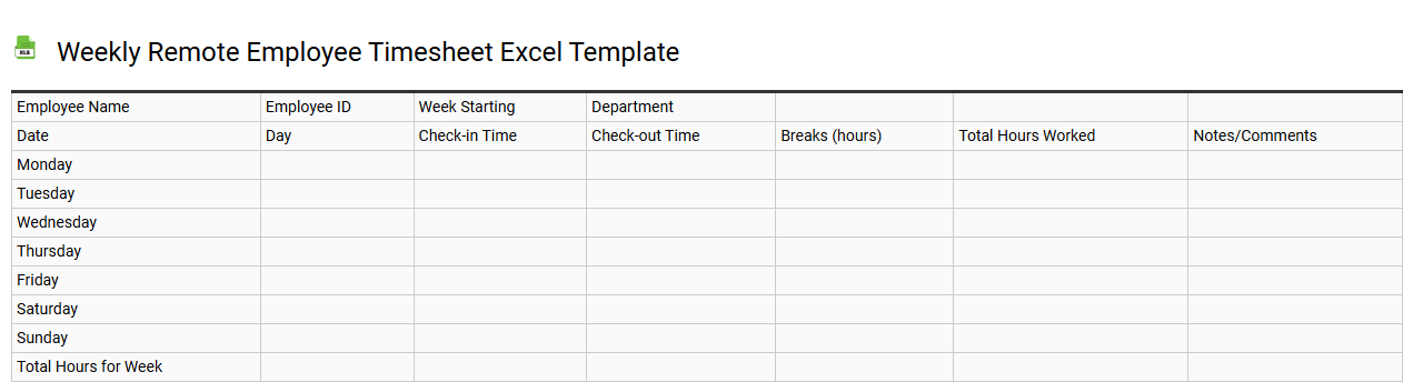 Weekly remote employee timesheet Excel template
