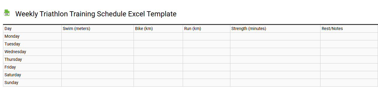 Weekly triathlon training schedule Excel template