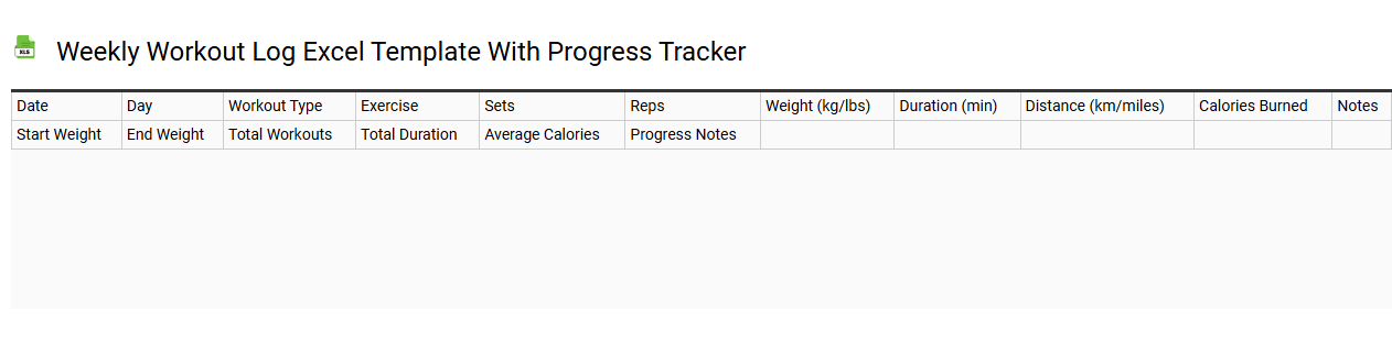 Weekly workout log Excel template with progress tracker