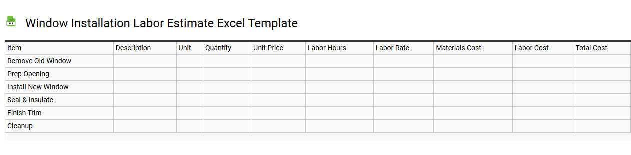 Window installation labor estimate Excel template