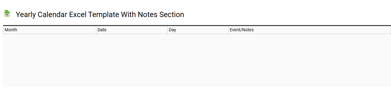 Yearly calendar Excel template with notes section