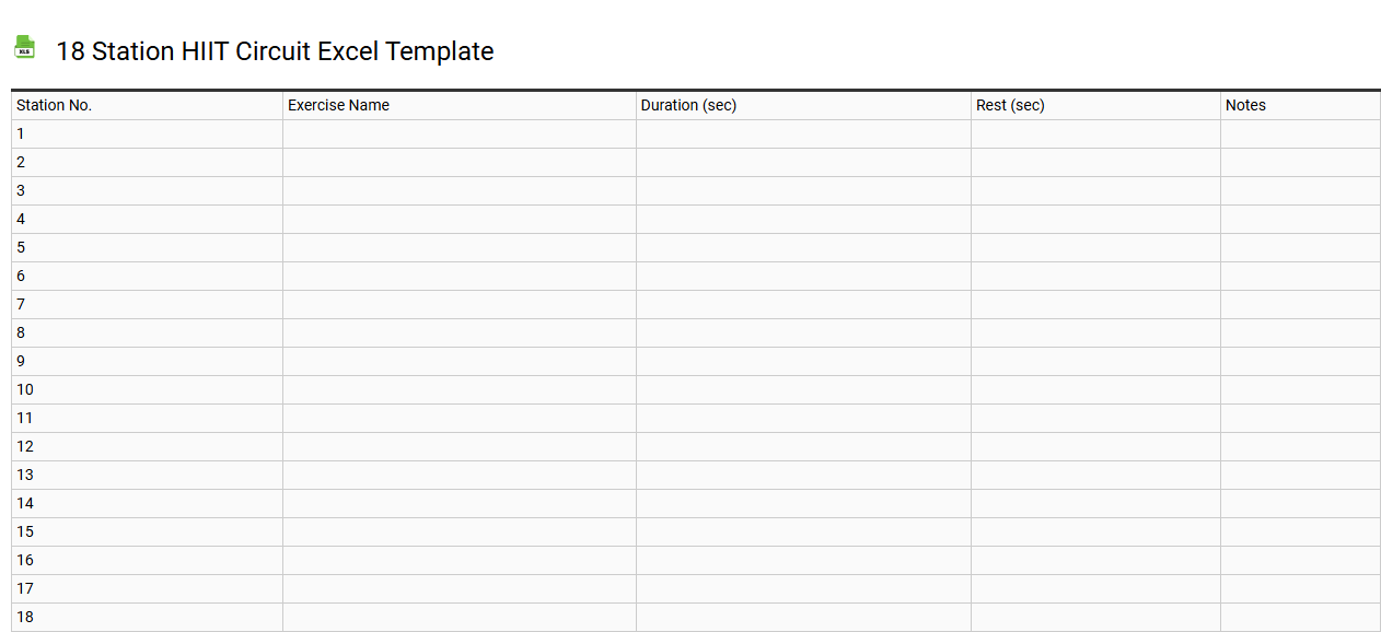 18 station HIIT circuit Excel template
