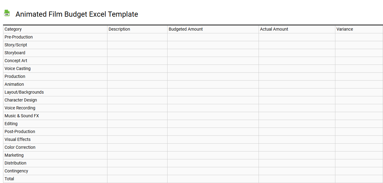 Animated film budget Excel template
