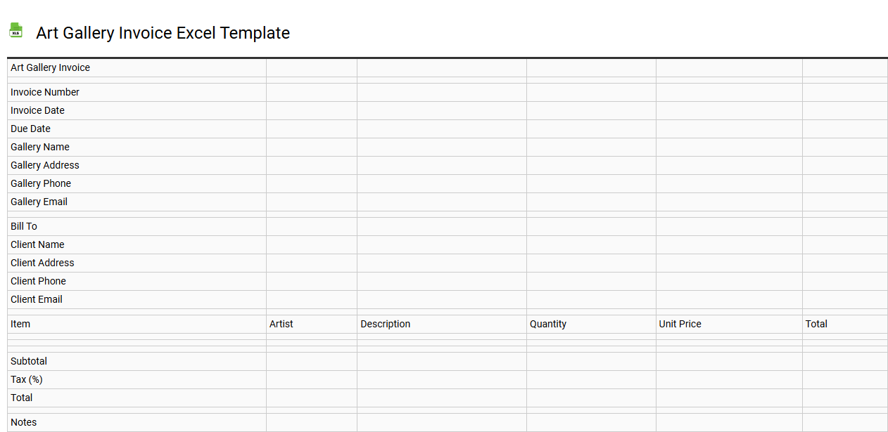 Art gallery invoice Excel template