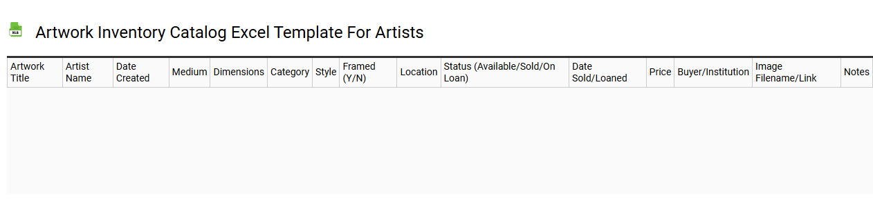 Artwork inventory catalog Excel template for artists