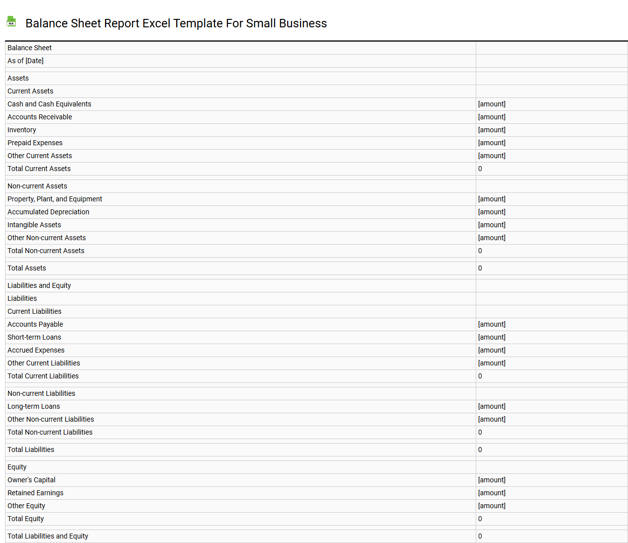 Balance sheet report Excel template for small business