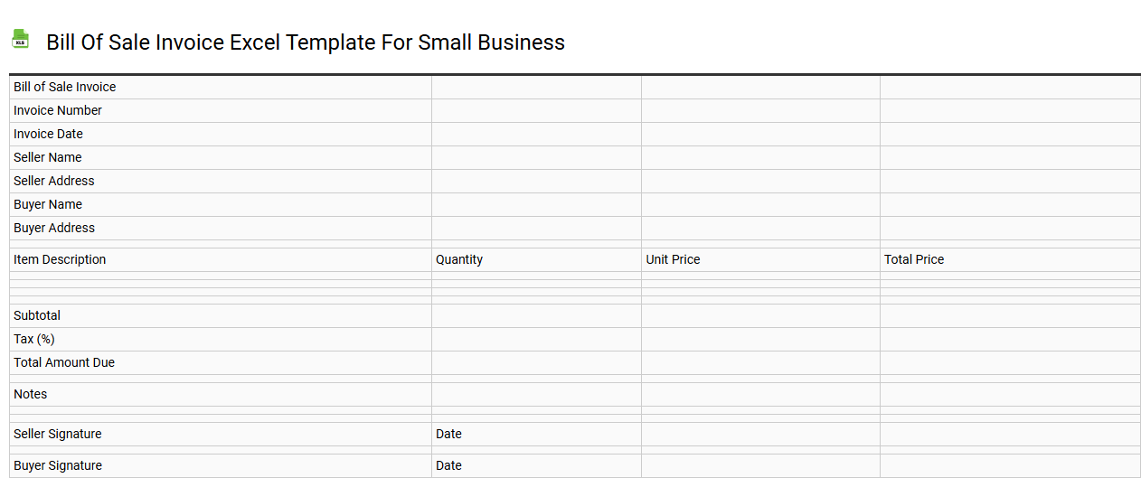 Bill of sale invoice Excel template for small business