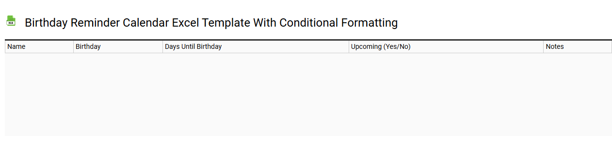 Birthday reminder calendar Excel template with conditional formatting