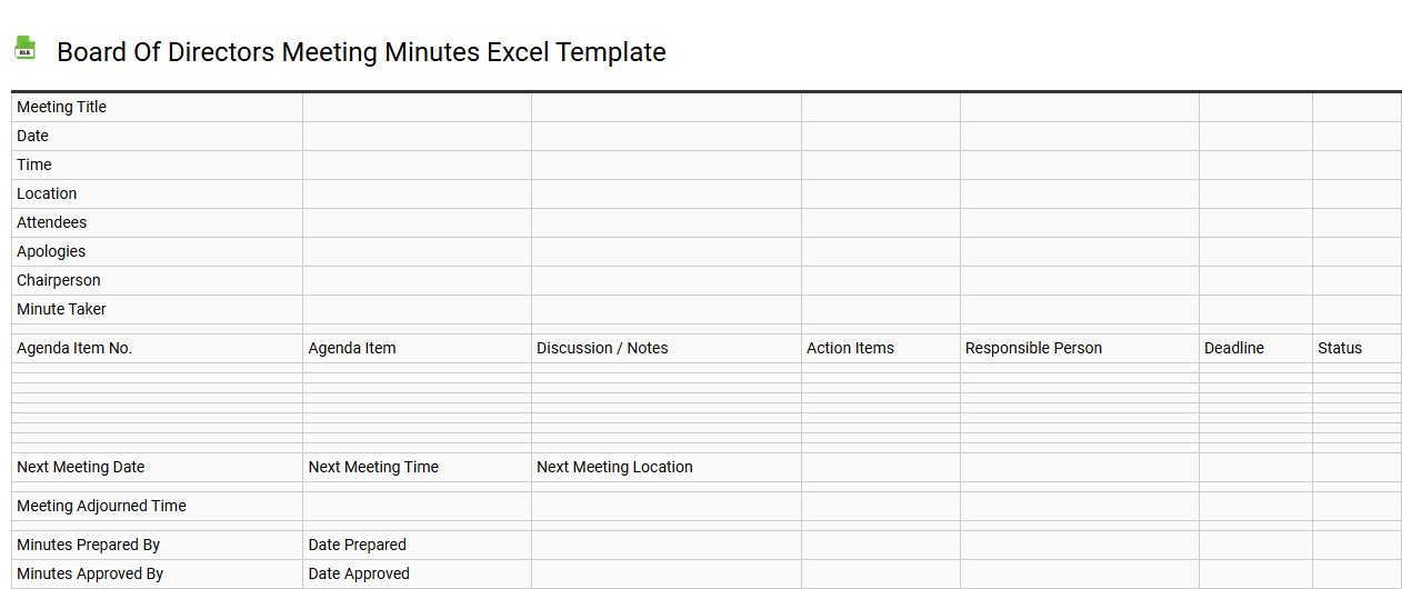 Board of directors meeting minutes Excel template