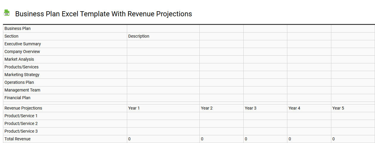 Business plan Excel template with revenue projections