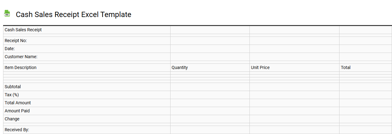 Cash sales receipt Excel template