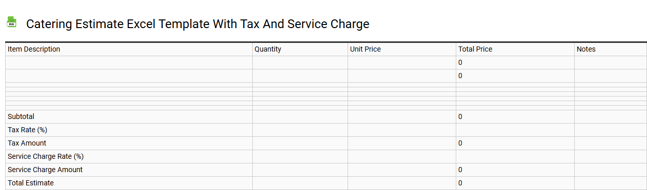 Catering estimate Excel template with tax and service charge