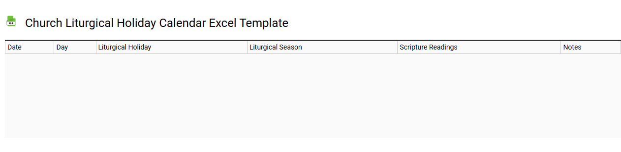 Church liturgical holiday calendar Excel template