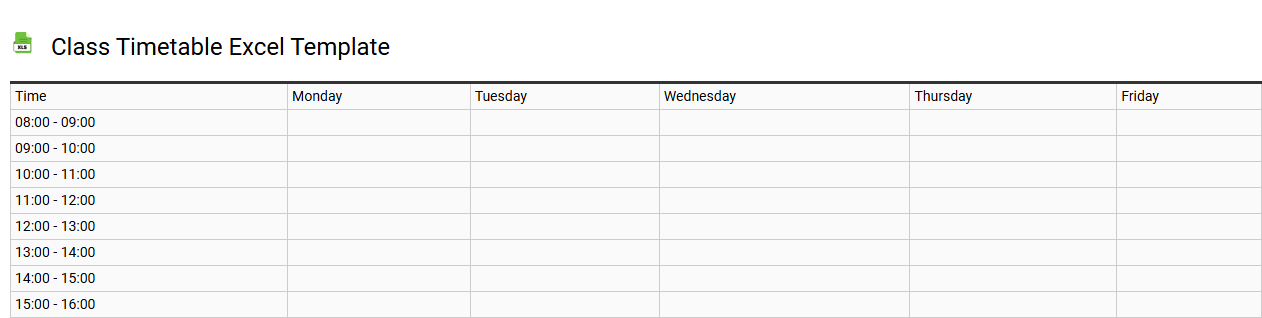 Class timetable Excel template