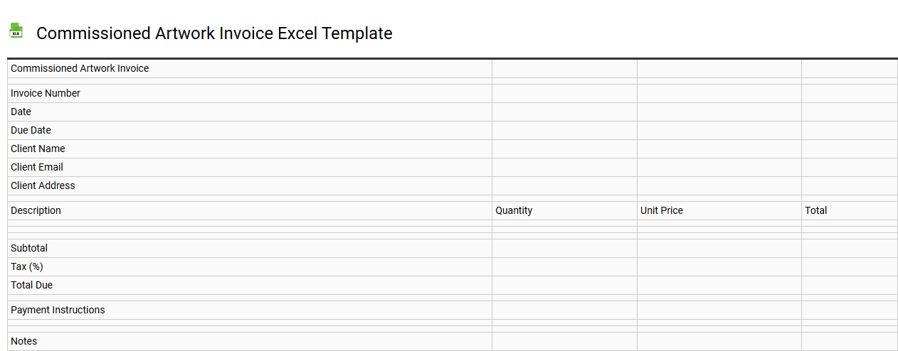 Commissioned artwork invoice Excel template