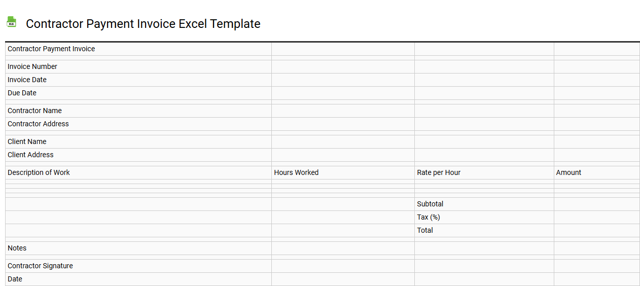 Contractor payment invoice Excel template