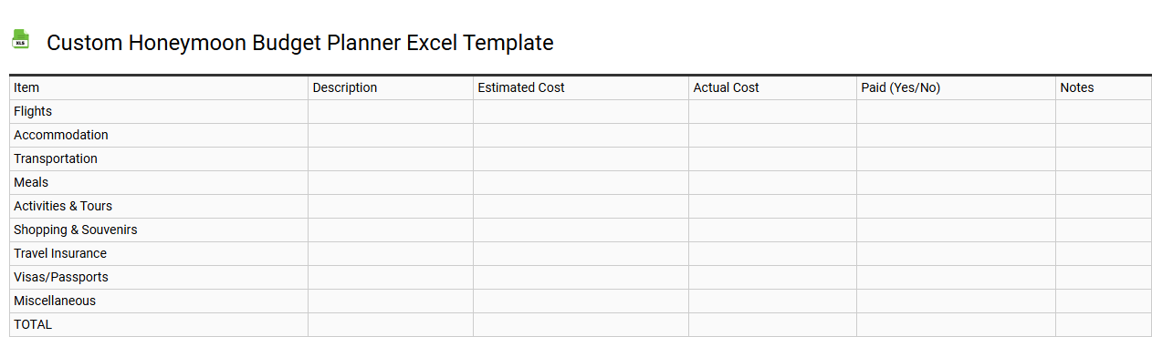 Custom honeymoon budget planner Excel template