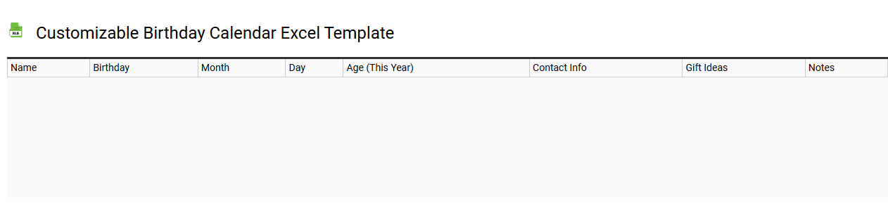 Customizable birthday calendar Excel template