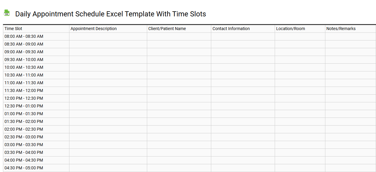 Daily appointment schedule Excel template with time slots
