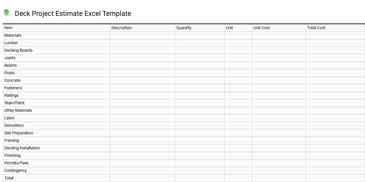 Deck project estimate Excel template